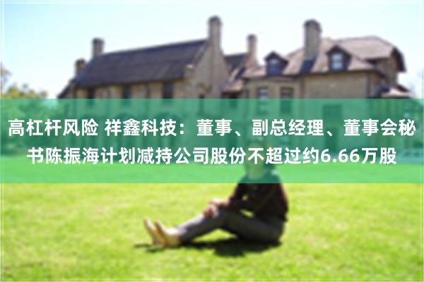高杠杆风险 祥鑫科技：董事、副总经理、董事会秘书陈振海计划减持公司股份不超过约6.66万股